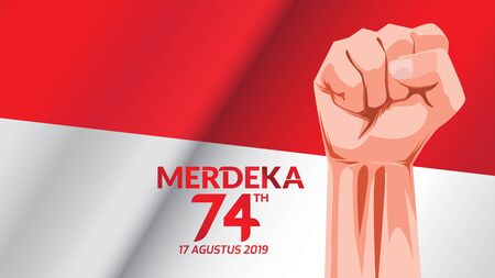 17 August. Indonesia Happy Independence Day greeting card with hands clenched, Spirit of freedom symbol. Use for banner, and background . - Vectorのイラスト素材