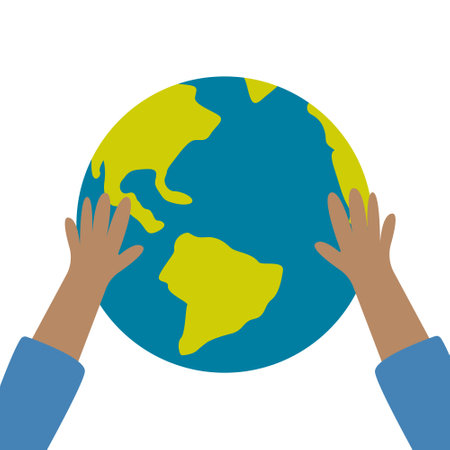 hand drawn pictures on a white background, large size, flat vector, planet earth, eclogy, handsのイラスト素材