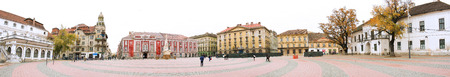 TIMISOARA, ROMANIA - NOVEMBER, 14th, 2015: Panorama photo of Victoria square in Timisoara, Romania, on cold November rainy day, on 14th of June 2015.のeditorial素材