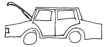 Illustration in kid style drawing of broken car on the road and need some helpのイラスト素材