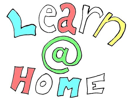 Free hand drawning of learn at (@) home concept for isolation made from COVID-19 coronavirusのイラスト素材