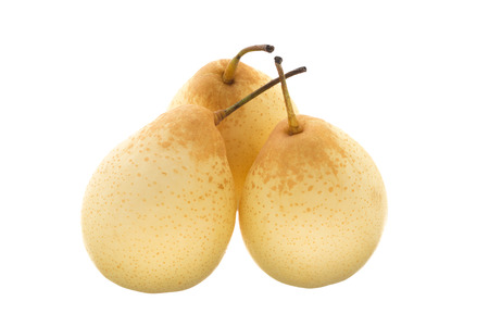 Three chinese pears isolated on white background.の写真素材