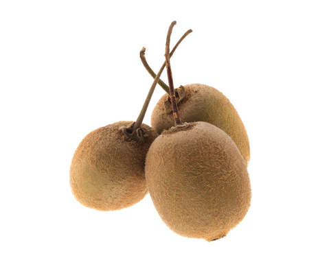 Three kiwi fruits isolated on white background.の写真素材