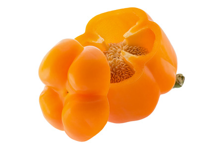Bell pepper inside isolated on white backgroundの写真素材