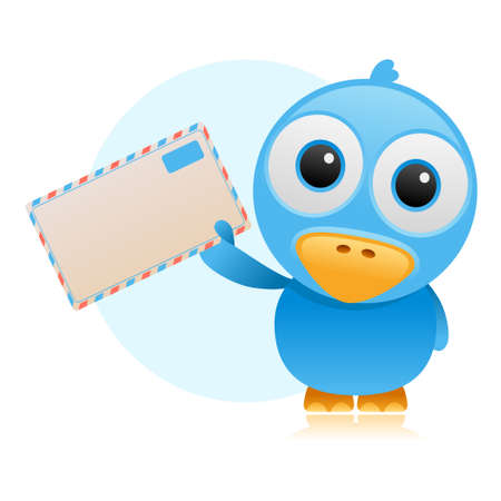 Blue bird cartoon with retro envelope.Vector blue bird illustration from blue bird collection.のイラスト素材