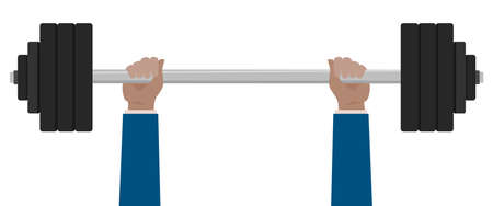 Businessman lifted barbell weight.Vector hands lifted barbell illustration from hands collection.のイラスト素材