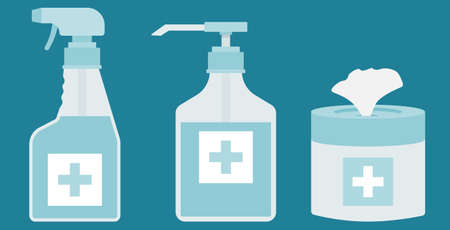 Disinfection for hand hygiene equipment for pandemic. Vector disinfection equipment set from pandemic collection.のイラスト素材