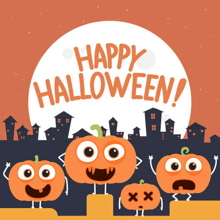 Happy halloween design with cartoon pumpkin characters.Vector halloween pumpkin cartoon characters illustration from halloween collection.のイラスト素材