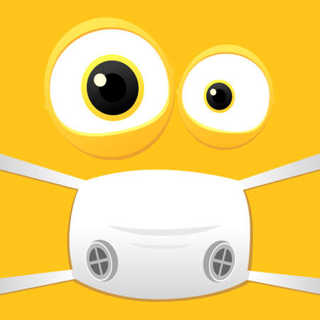 Pandemic funny face concept.Vector yellow funny face with medical face mask illustration.のイラスト素材