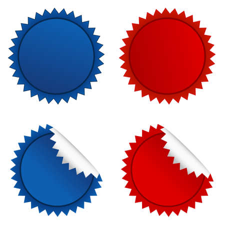 Campaign badges collection.Vector illustration of red and blue starbursts set.のイラスト素材
