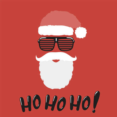 Santa hat and beard with hohoho message.Vector hohoho phrase illustration from christmas collection.のイラスト素材