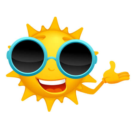 Sun cartoon character with circle sunglasses.Vector cartoon sun illustration from cartoon sun character series.のイラスト素材