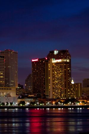 New Orleans Downtown on July 4th from west bank of Mississippi riverの写真素材