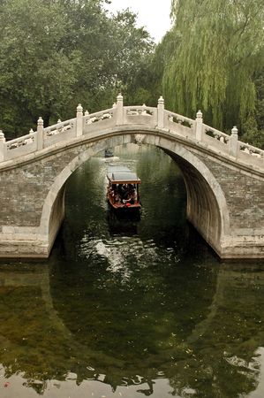 Traditional Chinese arc bridge over the canal in Summer palace, Beijing, China.の写真素材