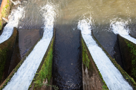 Londrina, Brazil - January 14, 2017: Water drainage system of Lake Igapo dam. Barragem do Lago Igapo, Brazil.のeditorial素材