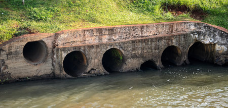 Londrina, Brazil - January 14, 2017: The sewage system that drains water from Lake Igapo.のeditorial素材