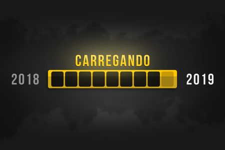 Loading status bar, Carregando 2019 in portuguese. Dark and golden theme.の写真素材