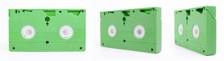 VHS tape on three different angles. Green VHS, Video Home System.の写真素材