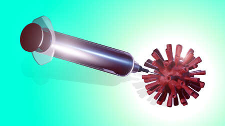 Injecting an antidote vaccine into a deadly virus. Medical concept of virus immunization. 3D...