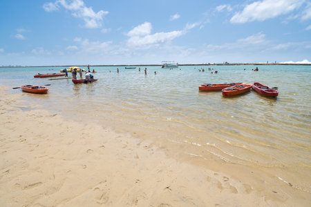 Ipojuca, PE, Brazil - October 15, 2021: Muro Alto beach, the famous paradise beach of Porto de Galinhas with warm and calm water surrounded by a reef wall.のeditorial素材