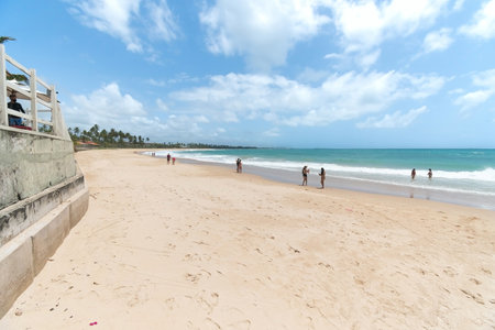 Ipojuca, PE, Brazil - October 15, 2021: people enjoying the sunny day at the Pontal do Cupe beach, beautiful beach of Porto de Galinhas destination.のeditorial素材