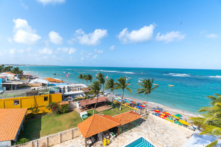 Ipojuca, PE, Brazil - October 15, 2021: Porto de Galinhas beach, Brazilian northeast beach, tourist destination of Pernambuco. Aerial view of the beach.のeditorial素材