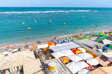Ipojuca, PE, Brazil - October 15, 2021: Porto de Galinhas beach, Brazilian northeast beach, tourist destination of Pernambuco. Aerial view of the beach.のeditorial素材