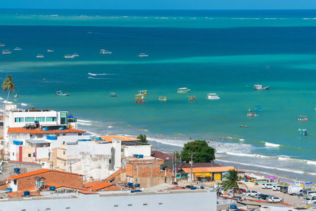 Maragogi, AL, Brazil - October 17, 2021: aerial view of the city and the Maragogi beach, tourist destination of Alagoas state.のeditorial素材