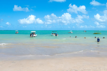 Maragogi, AL, Brazil - October 17, 2021: beautiful sunny day at Barra Grande beach, tourist destination of Maragogi, Alagoas state coast.のeditorial素材