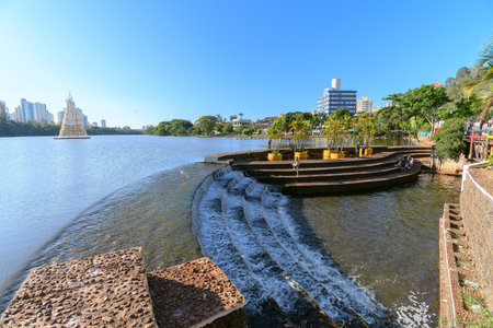 Londrina, PR, Brazil - December 19, 2021: view of the cascade of Igapo lake. Tourist destination of Londrina.のeditorial素材
