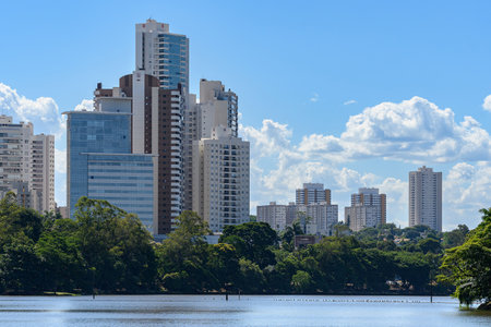 Londrina, PR, Brazil - December 25, 2021: view of Igapo lake and the buildings of the city. Tourist destination of Londrina.のeditorial素材