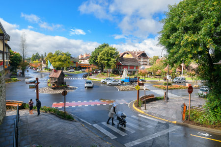 Gramado, RS, Brazil - May 17, 2022: tourist spots of Gramado, the Borges de Medeiros avenue, corner...