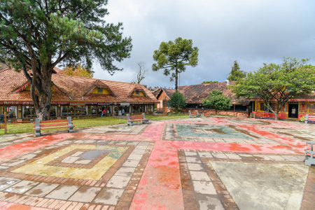 Gramado, RS, Brazil - May 17, 2022: view of Praca das Etnias square, tourist spot of Gramado.のeditorial素材