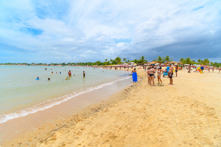 Santa Cruz Cabralia, BA, Brazil - January 05, 2023: view of Coroa Vermelha beach, a tourist destination of Bahia state. Historical beach from the time of the discovery of Brazil.のeditorial素材