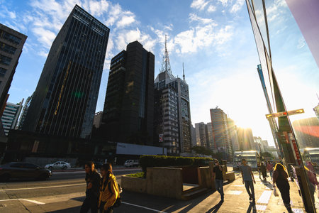 Sao Paulo, SP, Brazil - June 07, 2023: view of Paulista avenue during afternoon.のeditorial素材