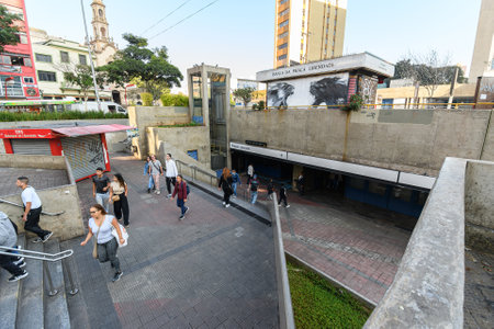 Sao Paulo, SP, Brazil - June 08, 2023: Japan - Liberdade subway station at Liberdade square.のeditorial素材