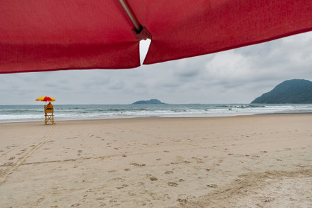 Cloudy morning at Tombo beach. Beach of Guaruja, SP, Brazil.の写真素材
