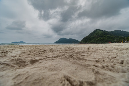 Cloudy morning at Tombo beach. Beach of Guaruja, SP, Brazil.の写真素材