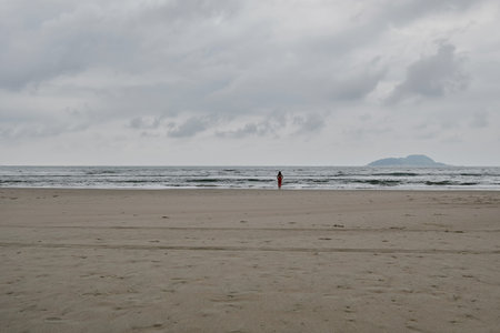 Cloudy morning at Tombo beach. Beach of Guaruja, SP, Brazil.の写真素材