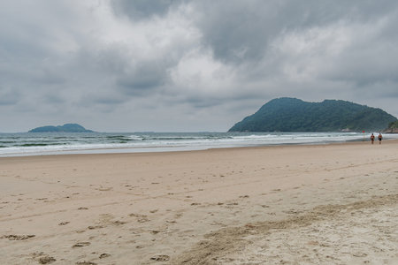 Cloudy morning at Tombo beach. Beach of Guaruja, SP, Brazil.の写真素材