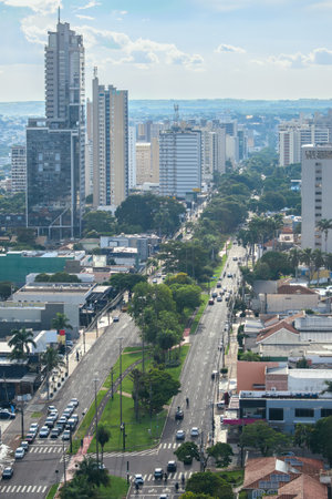 Beautiful aerial view of Campo Grande MS, Brazil at Afonso Pena Avenue, the main avenue of Campo Grande city.の写真素材