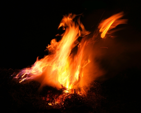 Fire flames isolated on a black backgroundの写真素材