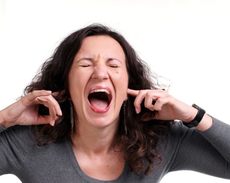 Screaming woman on a white background