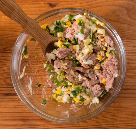 Salad with eggs and meatの写真素材