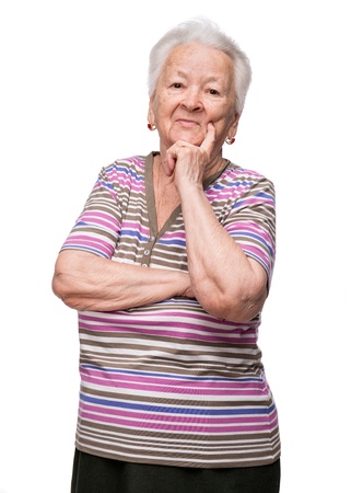 Portrait of smiling woman on a white backgroundの写真素材