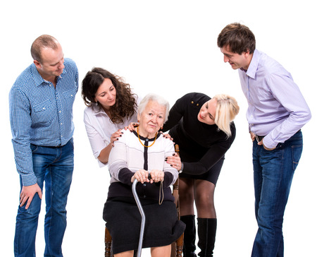Multigeneration family on a white background