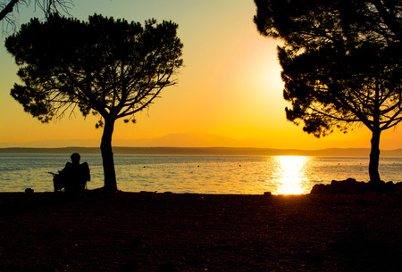 Amazing sunset over the beach in Croatiaの写真素材