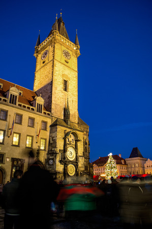PRAGUE, CZECH REPUBLIC - 01 January 2015: The Old Town Square at winter night near astronomical clock in Prague, Czech Republic.のeditorial素材