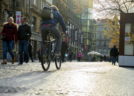 PRAGUE, CZECH REPUBLIC - NOVEMBER 09, 2015: People on the streets of Prague. Prague is the capital of the Czech Republic. It is a European cultural center.のeditorial素材