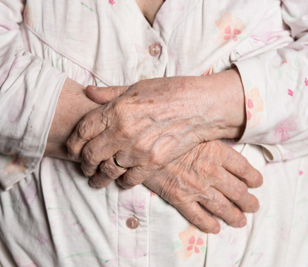 Close up of old womans handsの写真素材